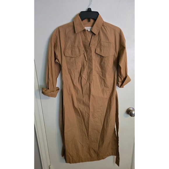 Loft Petite Tan Brown Shirt Dress with Tie Belt, Utility Style 00 Petite NWT $99 - Picture 2 of 7